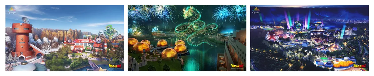 Concept art du dragon Shenron de 70 mètres avec coaster intégré au parc Dragon Ball de Qiddiya – © Qiddiya Investment Company / Bird Studio / Shueisha / Toei Animation