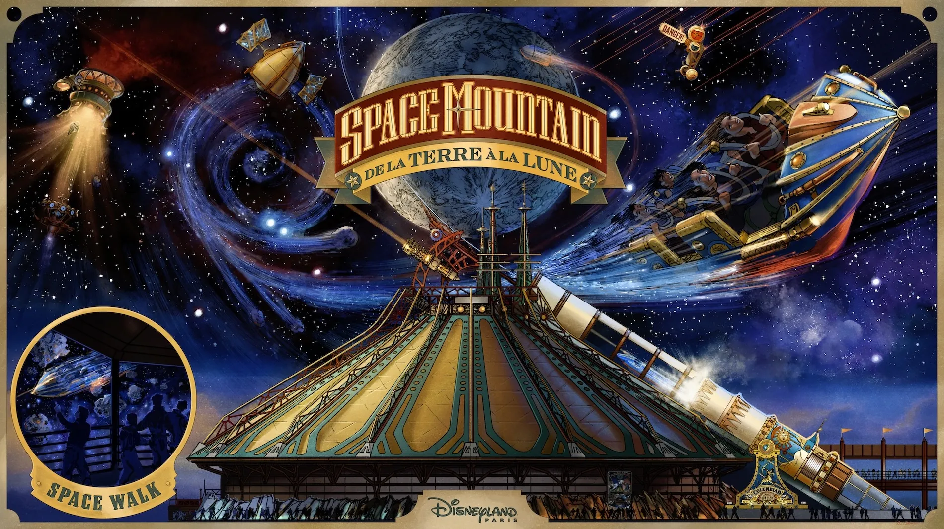 Concept art de Space Mountain : De la Terre à la Lune à Disneyland Paris – © Disney