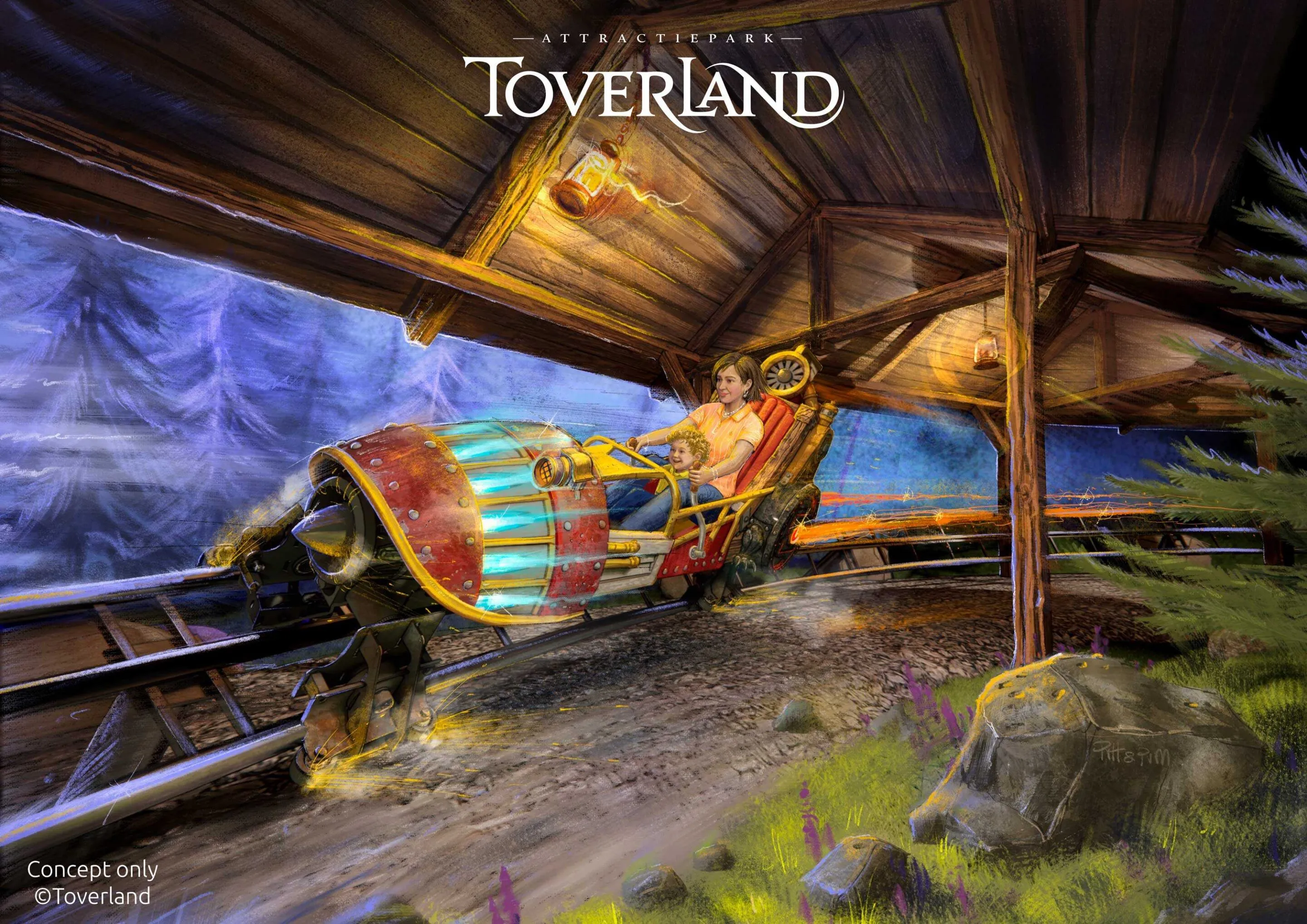 Key visual du véhicule du futur swinging bobsled de Toverland – © Toverland