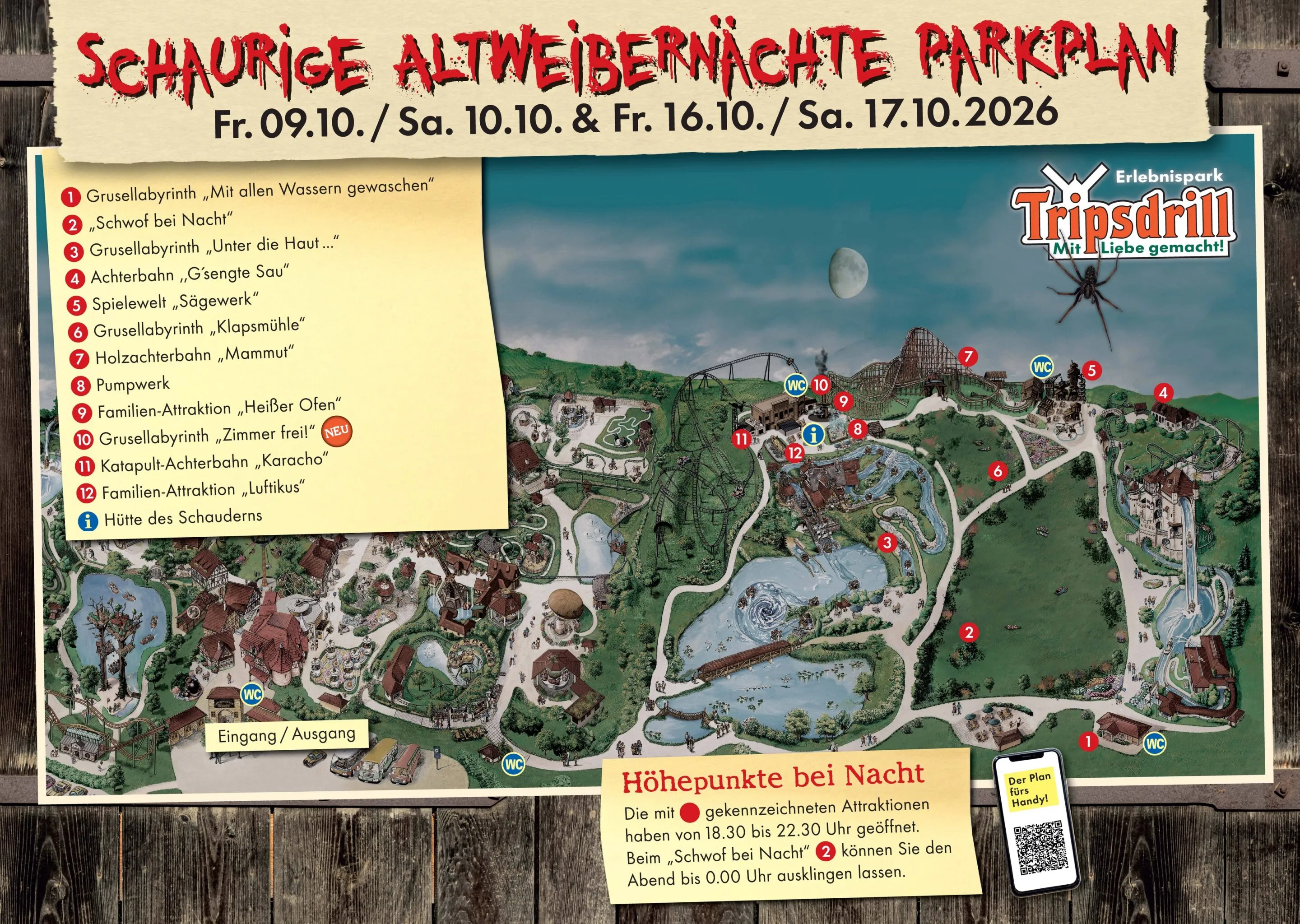 Plan de nuit des Schaurige Altweibernächte 2026 – © Erlebnispark Tripsdrill