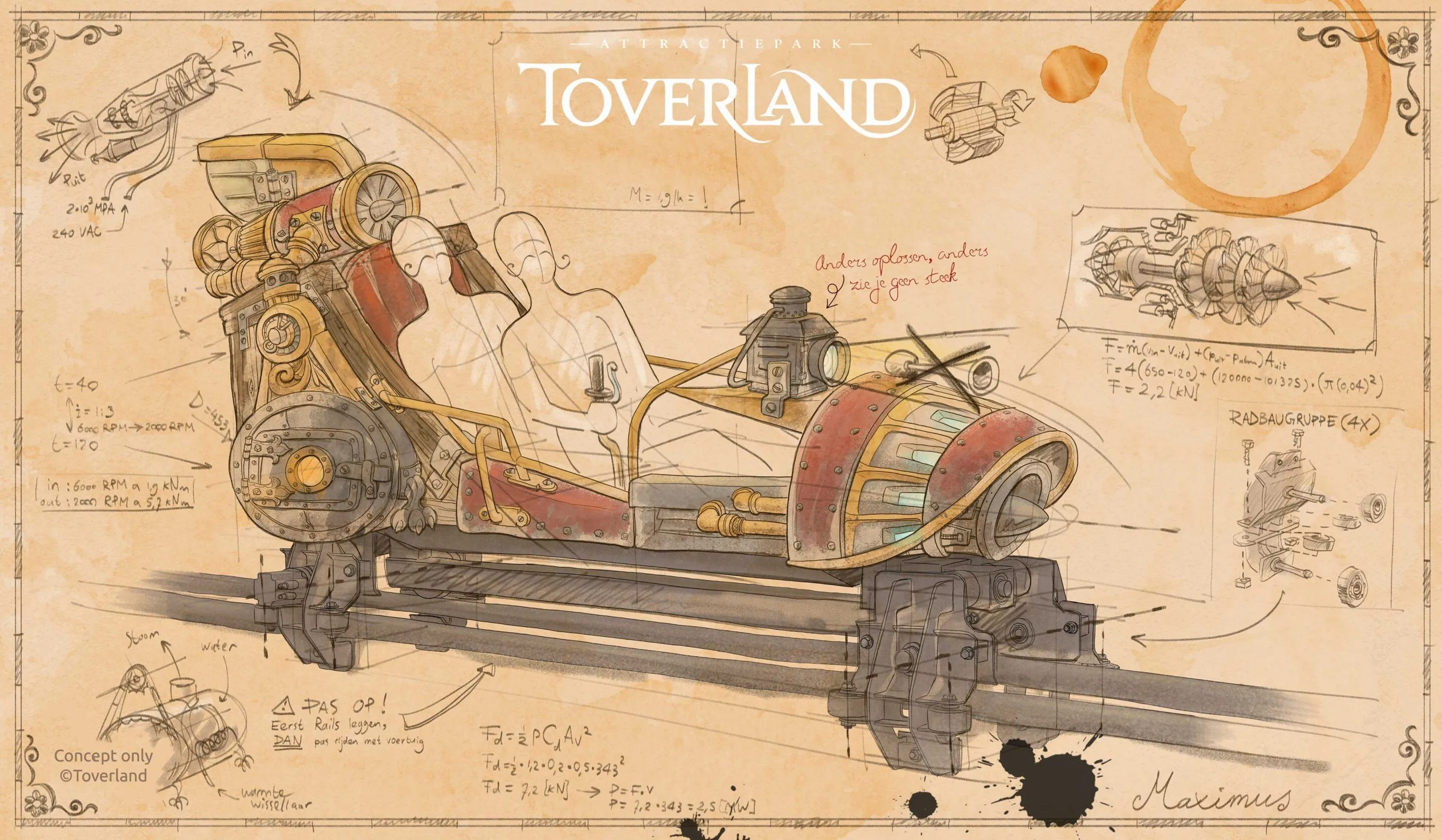 Concept art du futur swinging bobsled dans la zone Wunderwald de Toverland – © Toverland